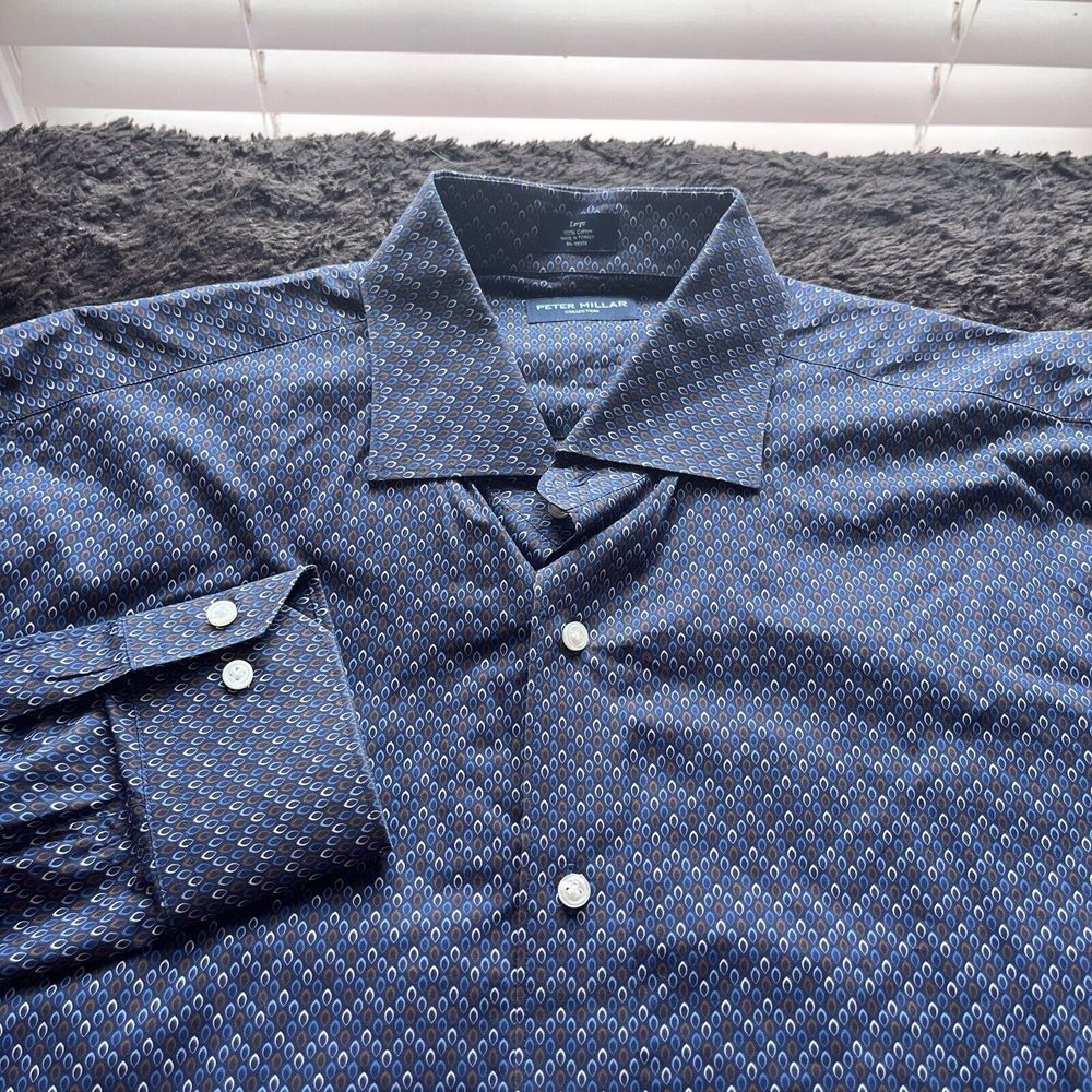 Peter Millar Crown Finish Shirt Large Blue Button Up Long Sleeve Mens